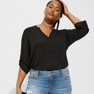 Torrid Harper Georgette Womens Black Pullover 3/4 Sleeve Blouse Size 2X